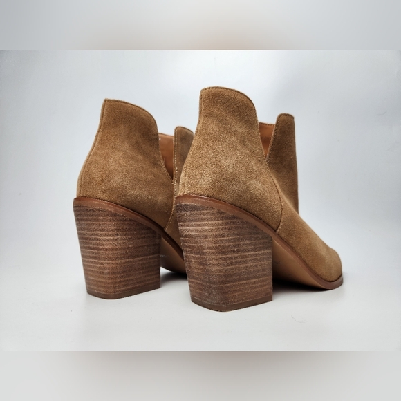 Lisa Vicky Tan Suede Slip On Western Ankle Heeled Boots Womens Size 8 Nordstrom - Picture 6 of 8